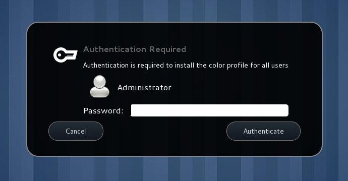 [PolicyKit authentication dialog]